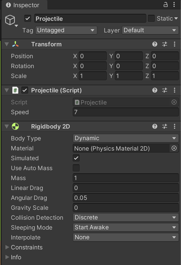 Projectile Inspector value