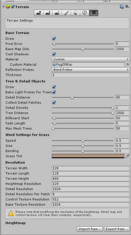 Terrain inspector values